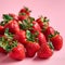 Strawberry on pink background, top view. Berries pattern. flat lay on pink background