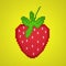 A strawberry pixel art 8 bit video game style fruit icon. Pixel art. Pixel art of Strawberry in yellow background.