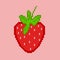 A strawberry pixel art 8 bit video game style fruit icon. Pixel art. Pixel art of Strawberry in yellow background.