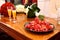 Strawberry platter with orange juice and champagne