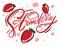 Strawberry poster. Vector illustration and lettering in cartoon style. Isolated on white background