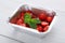 Strawberry salad closeup, vegan food.
