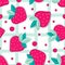 Strawberry seamless pattern with bright summer berries. Pink and mint colors. Good for textile, childrens things, printable,