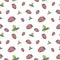 Strawberry seamless pattern. Hand-drawn red strawberry berries with green leaves without background.