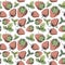 Strawberry seamless pattern. Hand-drawn red strawberry berries with green leaves without background. Doodle of