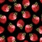 Strawberry seamless pattern. Summer forest berries texture on black background