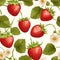 Strawberry seamless pattern on a white background by Generative AI