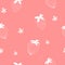 Strawberry seamless pattern. White outline berries on pink background. Food illustration. Textile kitchen pattern. Packaging paper