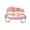 Strawberry slice cake cartoon character style having angry face