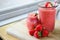 Strawberry Slush on cutting board, Summer Drink , Fresh Drink