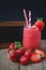 Strawberry Slush on Wood, Summer Drink , Fresh Drink