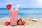 Strawberry smoothie fruit juice with strawberries fruits on the