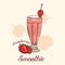 Strawberry smoothie in glass with straw. Vector illustration, graphic design.