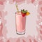 Strawberry smoothie recipe. Menu element for cafe or restaurant with energetic fresh drink. Fresh juice for healthy life