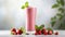 Strawberry smoothie. Sweet Strawberry smoothie in glass and Strawberry. Food photography. Horizontal format, for bar menu. AI