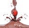 Strawberry in splashing chocolate 3d rendering