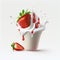 Strawberry splashing into cup of milk. Generative AI