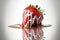 Strawberry splashing yogurt on white background. Fresh juicy berries concept. Juice splash. Flying berry. Generative AI