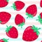 Strawberry and stripes shameless pattern, vector illustration.
