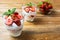 Strawberry summer layered dessert with whipped cream