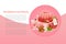 Strawberry sweet desserts with jam, cake, fresh berries, sorbet and juice drink cartoon vector illustration.