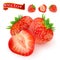 Strawberry. Sweet fruit. 3d vector icons set. Realistic illustration. juicy ripe strawberries on white background