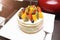 Strawberry Tarts variety fruit pancake silver cake spatula Grand Dessert Buffet in Luxury Restaurant Hotel