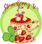 Strawberry tea. Tea cooked with love. A cup with strawberries, decorated with leaves and flowers, inscriptions about the utility