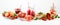 Strawberry themed panorama of fresh fruit recipes