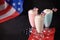 Strawberry and vanilla milkshake for Patriotic Independence Day in USA.