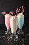 Strawberry and vanilla milkshakes for Patriotic Independence Day in USA.