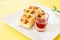 Strawberry Waffle whipped Cream on yellow desk