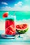 Strawberry watermelon refreshing cocktail drink tropical paradise beach vacation