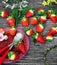 Strawberry on wooden background sweet berry vitamin vegan diet ,with red and yellow plate still life