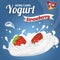 Strawberry yogurt background for packaging or advertising