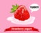 Strawbery and yogurt on pink background with text