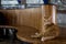 Stray cat resting in Istanbul Sirkeci train station`s waiting room, Turkey