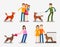 Stray dog or abandoned . Set of cartoon icons vector illustration