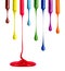 Streaks of multi-colored paint in the form of drops