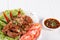 Streaky pork fried with spicy dipping sauce, Thai food