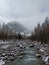 Stream in Altay mountains, winter landscape