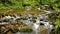 Stream, creek in the mountains, spring, green moss on stones, water flowing over boulders