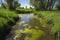 a stream full of algae and other pollutants from agricultural runoff
