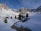 Stream mountains Valley in italian Dolomites in winter