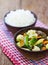 Stream rice with stir fried mixed vegetable