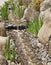 Stream with rocks, stones, plants in spring