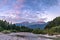 Stream of Taugl River during Sunrise with view of the Alps near Salzburg, Austria