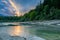 Stream of Taugl River during Sunset near Salzburg, Austria