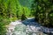 A stream trickling through rocks in the forest