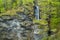 A stream and waterfall in the forest of Swiss Alps. Reichenbach Waterfall